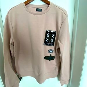 Zara Mens Size L Crewneck Pink Native American